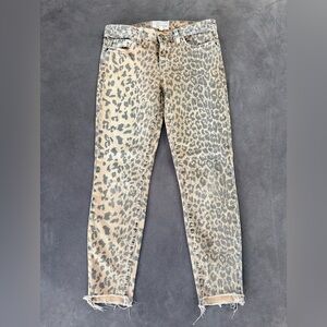 current Elliott leopard jeans size 27. Waist is 15” and inseam is 26”.